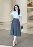  Chân váy xếp kiểu đính nút bọc form dáng xoè - D3184 