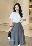  Chân váy xếp kiểu đính nút bọc form dáng xoè - D3184 