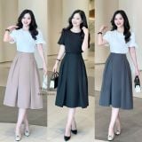  Chân váy xếp kiểu đính nút bọc form dáng xoè - D3184 
