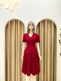  Đầm peplum dáng xoè cổ V đính nút bọc - D3187 