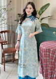 Áo dài hoa cổ trụ form tay lỡ - D3193 