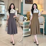  Đầm giả sơ mi form dáng xòe tùng xếp ly - D3195 
