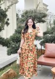  Đầm hoa peplum cổ bèo thắt nơ form dáng xoè - D3199 