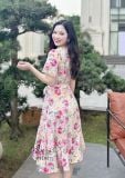  Đầm hoa cổ V tay cánh tiên dáng xoè - D3202 