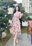  Đầm hoa cổ V tay cánh tiên dáng xoè - D3202 