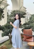  Đầm cổ tròn xẻ tà cách điệu phối dập ly - D3203 