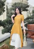  Đầm cổ tròn xẻ tà cách điệu phối dập ly - D3203 
