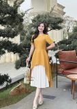  Đầm cổ tròn xẻ tà cách điệu phối dập ly - D3203 