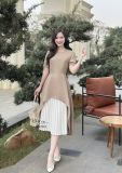  Đầm cổ tròn xẻ tà cách điệu phối dập ly - D3203 