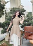 Đầm cổ tròn xẻ tà cách điệu phối dập ly - D3203 