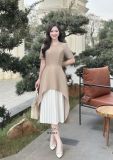  Đầm cổ tròn xẻ tà cách điệu phối dập ly - D3203 