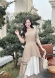  Đầm cổ tròn xẻ tà cách điệu phối dập ly - D3203 