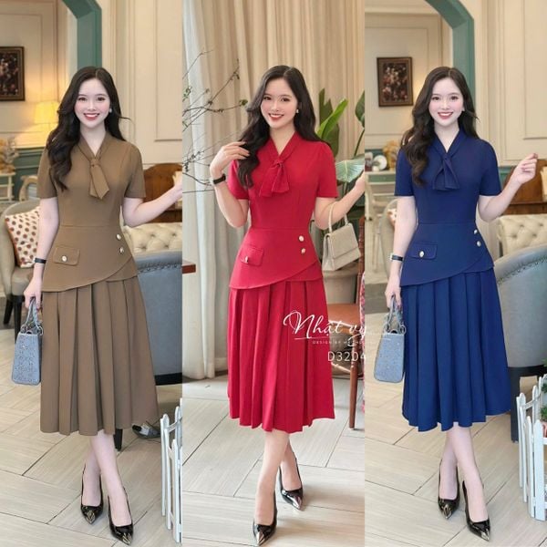  Đầm peplum cổ bèo cách điệu form dáng xoè - D3204 