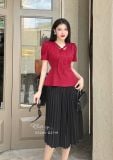 Áo peplum cổ tim thắt nơ viền chỉ nổi - D3205 