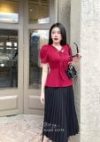  Áo peplum cổ tim thắt nơ viền chỉ nổi - D3205 