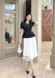  Áo peplum cổ tim thắt nơ viền chỉ nổi - D3205 