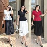  Áo peplum cổ tim thắt nơ viền chỉ nổi - D3205 