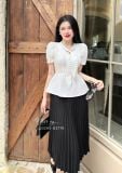  Áo peplum cổ tim thắt nơ viền chỉ nổi - D3205 