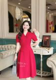  Đầm cổ V dáng xoè kèm belt đính đá - D3214 
