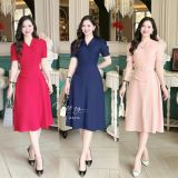  Đầm cổ V dáng xoè kèm belt đính đá - D3214 