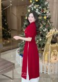 Áo dài nhung cổ tàu phối chân váy dập ly - D3218 