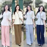  Set đồ lam cổ V cột dây eo - D3223 