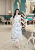  Đầm voan hoa cổ thuyền form dáng xoè - D3225 