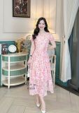  Đầm voan hoa cổ thuyền form dáng xoè - D3225 