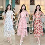  Đầm voan hoa cổ thuyền form dáng xoè - D3225 