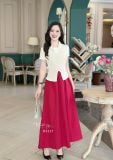  Set áo thun cổ bèo cài hoa kèm chân váy dáng dài - D3227 