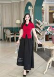  Set áo thun cổ bèo cài hoa kèm chân váy dáng dài - D3227 