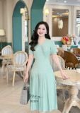  Đầm xếp ly cổ V phối bèo cách điệu - D3229 
