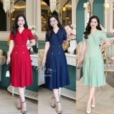  Đầm xếp ly cổ V phối bèo cách điệu - D3229 