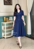  Đầm cổ V bèo cách điệu đính nút bọc form dáng xoè - D3230 