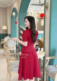  Đầm cổ V bèo cách điệu đính nút bọc form dáng xoè - D3230 