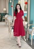  Đầm cổ V bèo cách điệu đính nút bọc form dáng xoè - D3230 