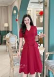  Đầm cổ V bèo cách điệu đính nút bọc form dáng xoè - D3230 