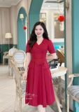  Đầm cổ V bèo cách điệu đính nút bọc form dáng xoè - D3230 