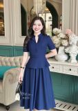  Đầm peplum cổ tàu cách điệu đính cúc bọc - D3233 