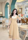  Đầm cổ V phối cổ đính nút bọc - D3234 