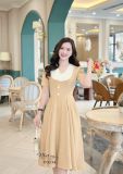  Đầm cổ V phối cổ đính nút bọc - D3234 
