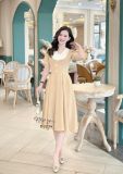  Đầm cổ V phối cổ đính nút bọc - D3234 