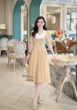  Đầm cổ V phối cổ đính nút bọc - D3234 