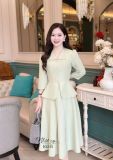  Đầm peplum cổ V bèo đính nút bọc  - D3235 