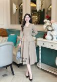  Đầm peplum cổ V bèo đính nút bọc  - D3235 
