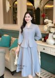  Đầm peplum cổ V bèo đính nút bọc  - D3235 