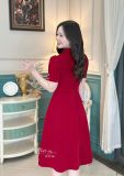 Đầm nhung cổ bèo đính hạt ngọc form dáng xoè - D3236 