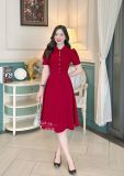  Đầm nhung cổ bèo đính hạt ngọc form dáng xoè - D3236 