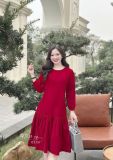  Đầm nhung suông cổ tròn đuôi cá form tay lửng - D3237 