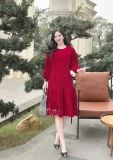  Đầm nhung suông cổ tròn đuôi cá form tay lửng - D3237 